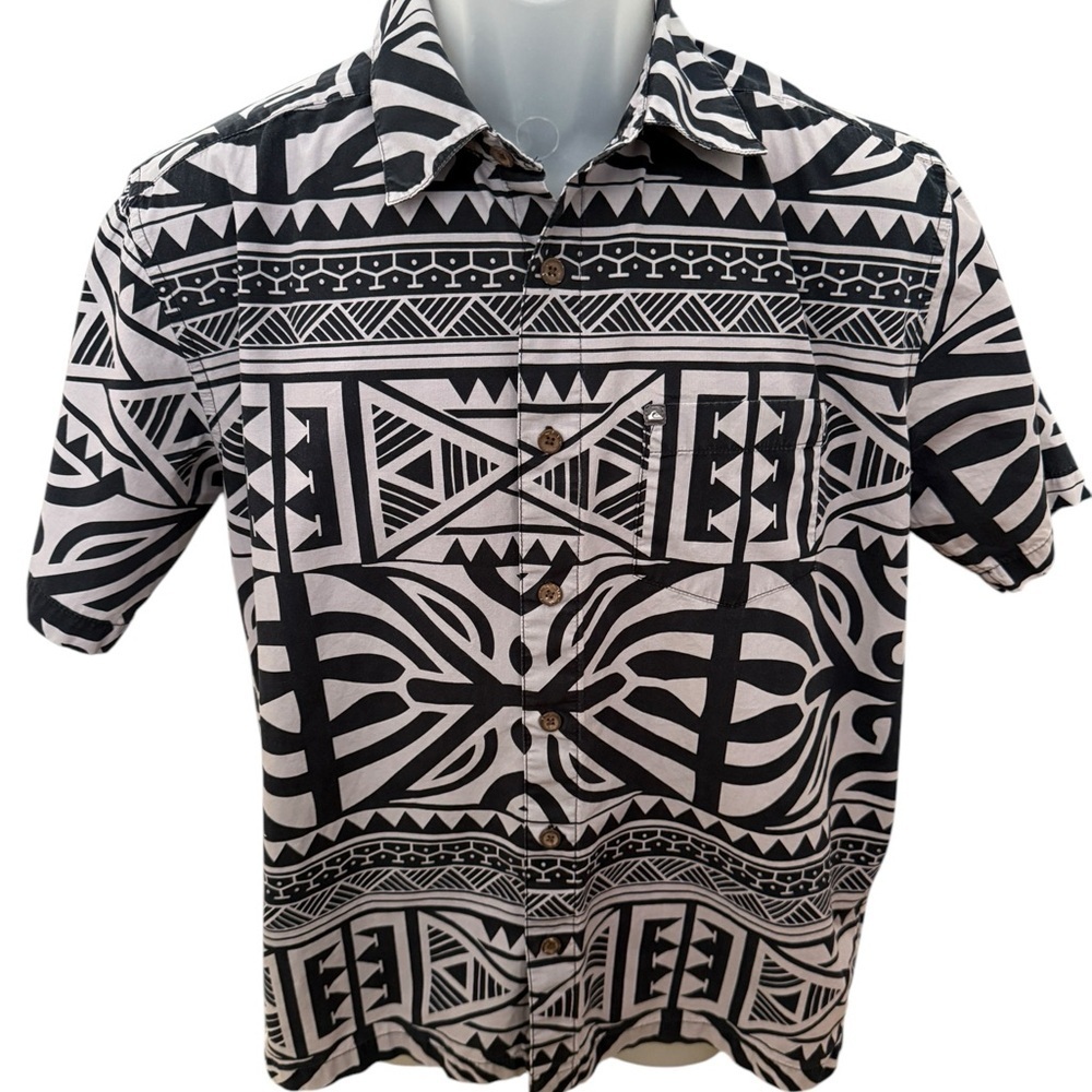 QUIKSILVER Black & Grey Aloha Hawaiian Shirt Men S Small